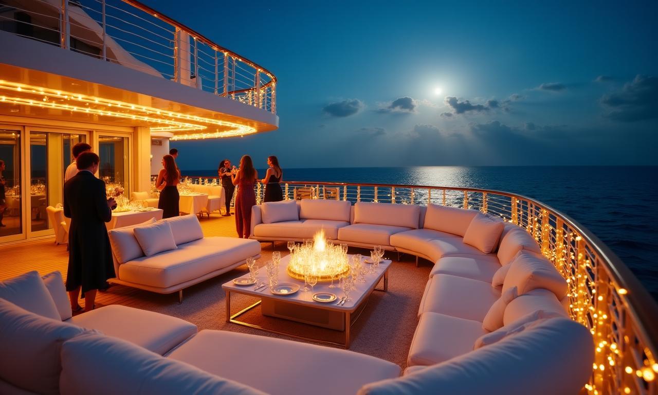 Un lussuoso evento serale sul ponte di una nave da crociera Umbra Voyager